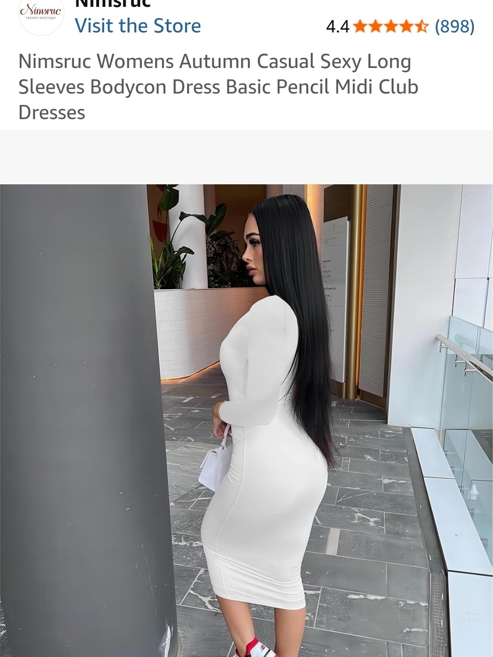 Women's White Long Sleeve Bodycon Midi Dress